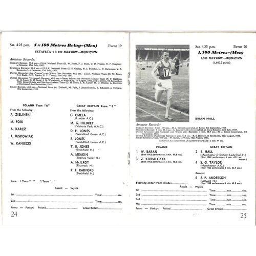 1962 Great Britain & Northern Ireland v Poland White City Stadium (04/08 & 06/08/1962) International Athletics Match