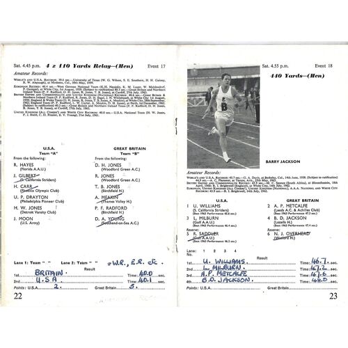 1963 Great Britain v United States of America White City Stadium (03/08 & 05/08/1963) International Athletics Match Programme
