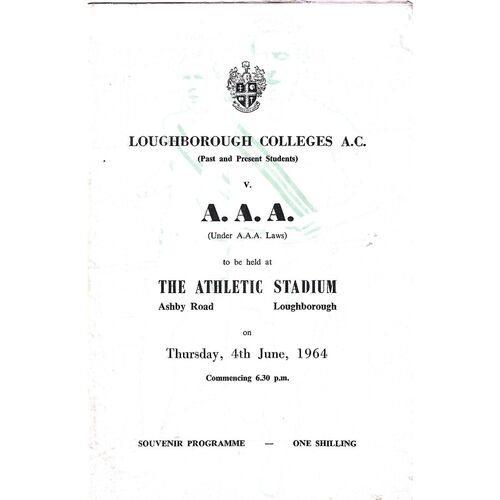 1964 Loughborough Colleges A.C v A.A.A (04/06/1964) Athletics Programme