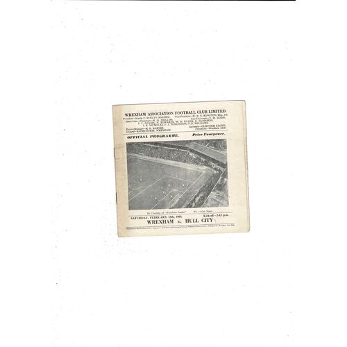 1963/64 Wrexham v Hull City Football Programme