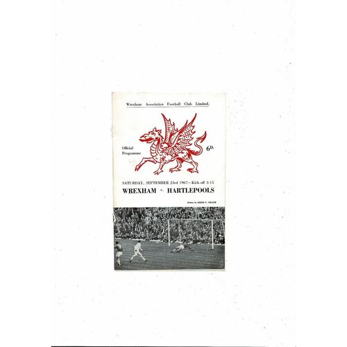1967/68 Wrexham v Hartlepool United Football Programme