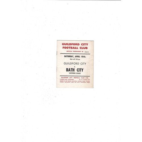 1964/65 Guildford City v Bath City Football Programme