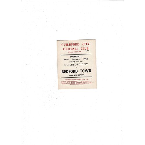 1965/66 Guildford City v Bedford Town Football Programme