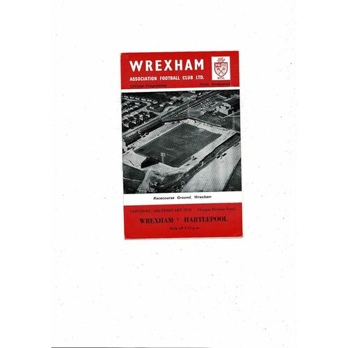 1969/70 Wrexham v Hartlepool United Football Programme