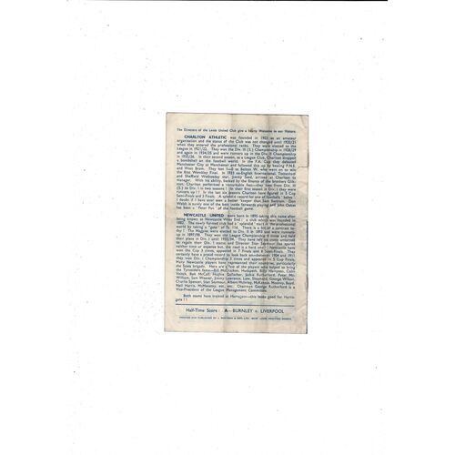 1947 Charlton Athletic v Newcastle United FA Cup Semi Final Programme @ Leeds