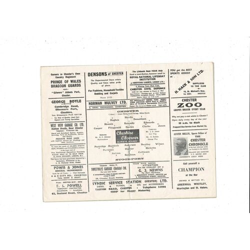 1961/62 Chester v Stockport Cheshire County Bowl Semi Final Football Programme