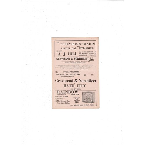 1961/62 Gravesend & Northfleet v Bath City Football Programme