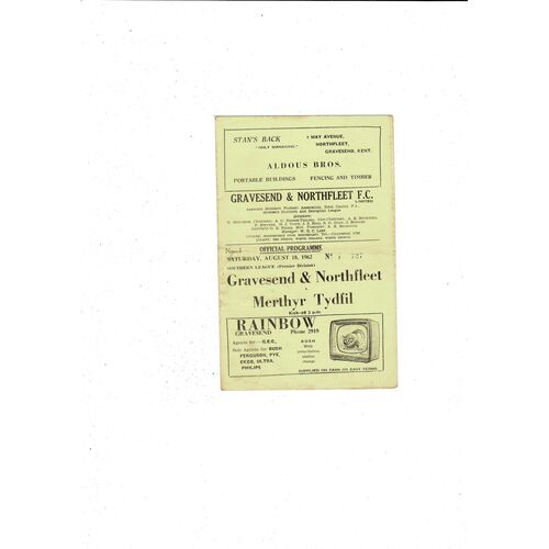 1962/63 Gravesend & Northfleet v Merthyr Tydfil Football Programme