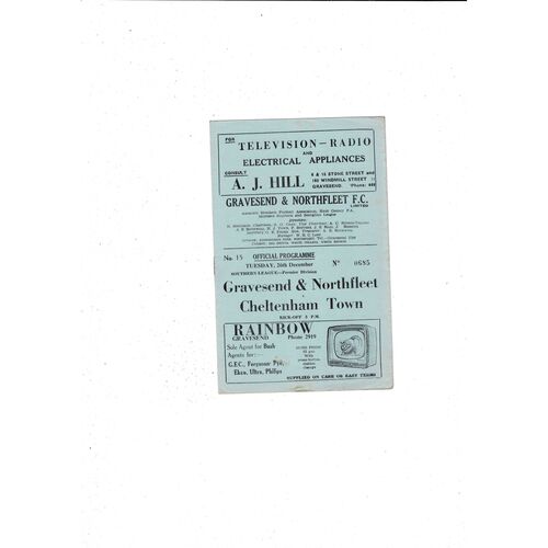 1961/62 Gravesend & Northfleet v Cheltenham Town Football Programme