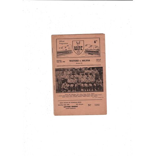 1960/61 Watford v Halifax Town Football Programme
