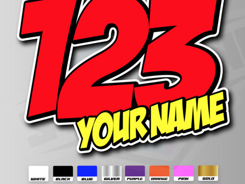 3 X Custom Race Number & Name - Vinyl Stickers / Decals