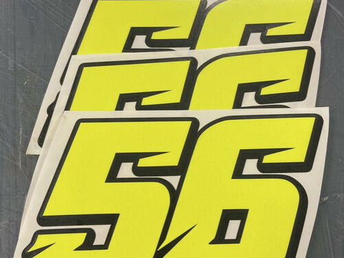 3 X Custom Race Numbers Vinyl Stickers/Decals - Fluorescent Day-Glo Neon Yellow