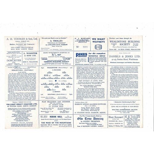 1953/54 Wealdstone v Southall Football Programme