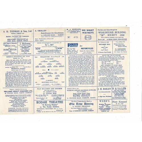 1952/53 Wealdstone v Southall Football Programme