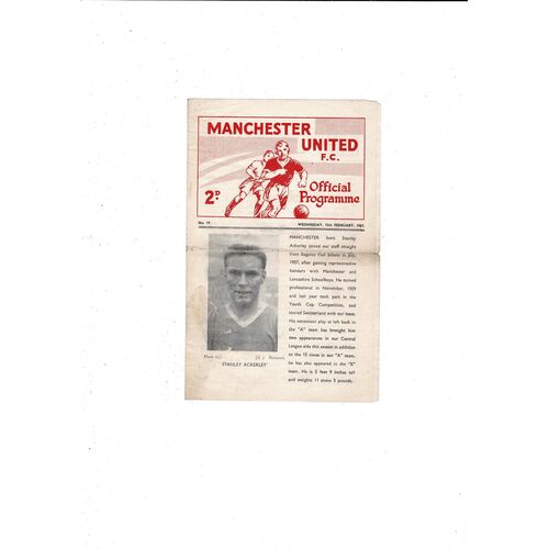 Manchester United v Manchester City Central League Football Programme 1960/61