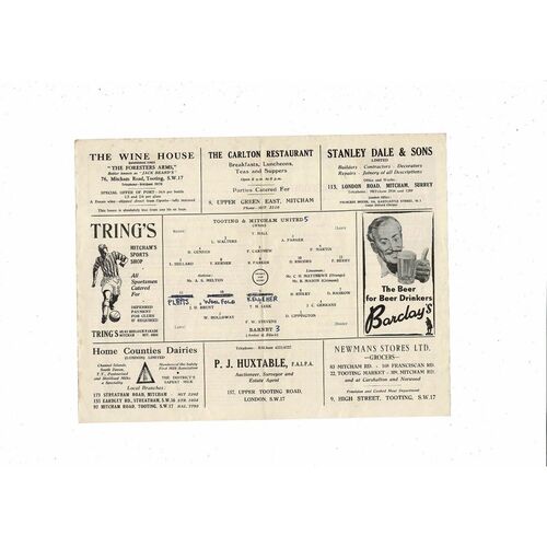 1950/51 Tooting & Mitcham United v Barnet Football Programme