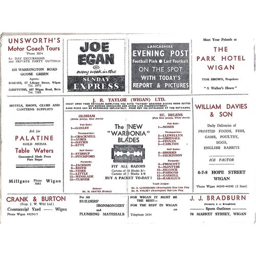 1956 Oldham v St. Helens Lancashire County Challenge Cup Final Rugby League Programme