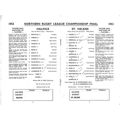 1953 Championship Final Halifax v St. Helens Rugby League Programme