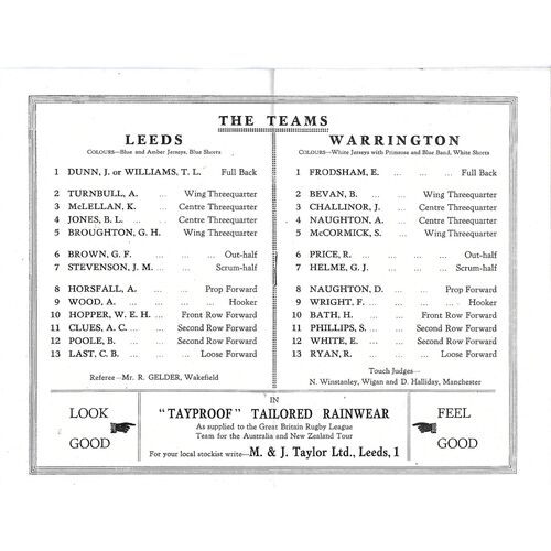 1954 Leeds v Warrington Rugby League Challenge Cup Semi Final Programme