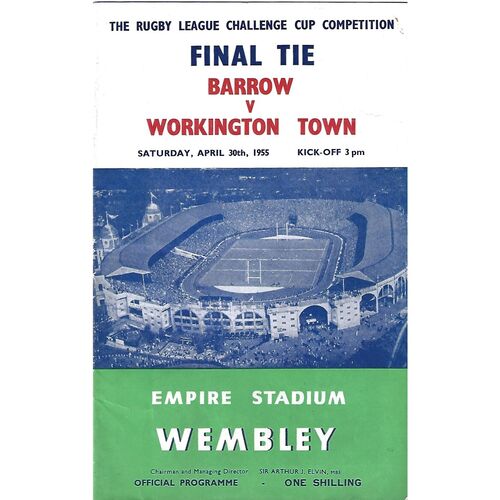 1955 Barrow v Workington Town Rugby League Challenge Cup Final Programme