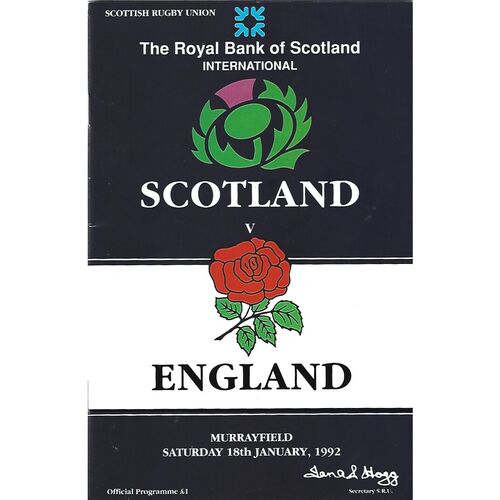 1992 Scotland v England Five Nations Rugby Union Programme