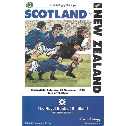 1993 Scotland v New Zealand International Rugby Union Programme