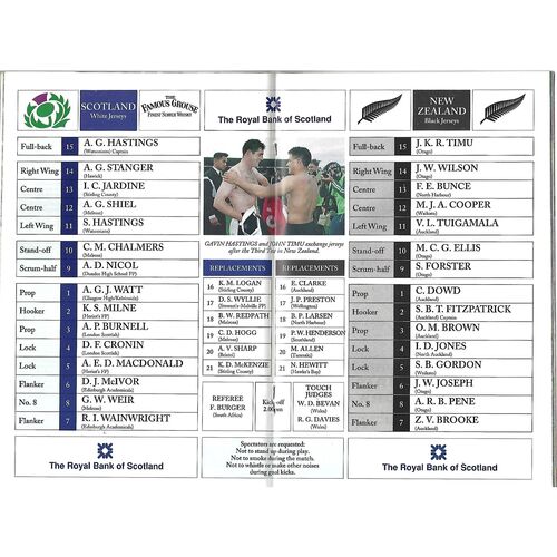 1993 Scotland v New Zealand International Rugby Union Programme