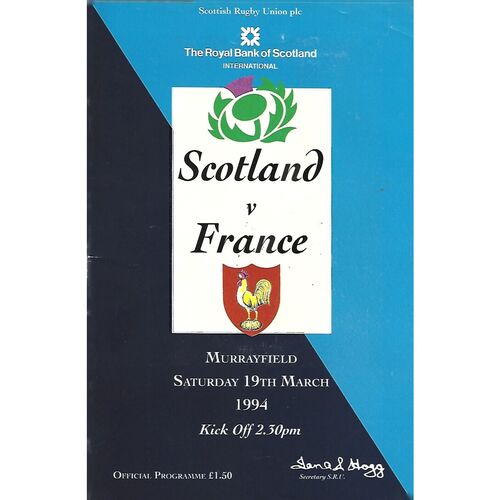 1994 Scotland v France Five Nations Rugby Union Programme & Match Ticket