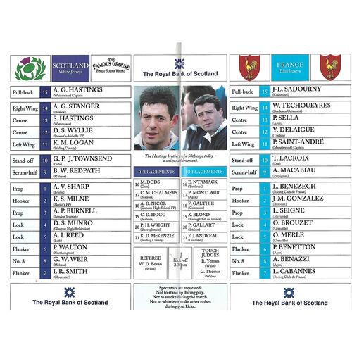 1994 Scotland v France Five Nations Rugby Union Programme & Match Ticket