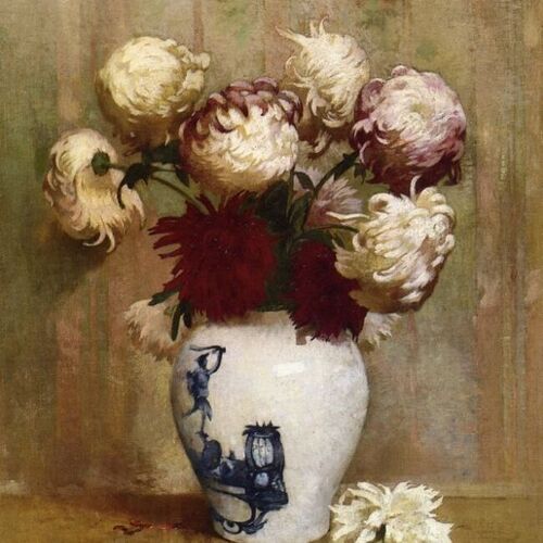 Mums in an Oriental Vase