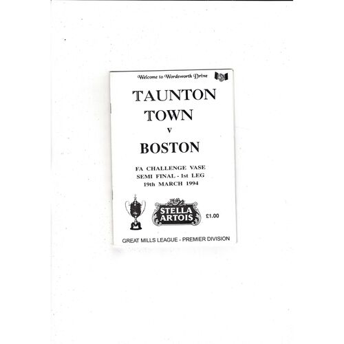 1993/94 Taunton Town v Boston Vase Semi Final Football Programme
