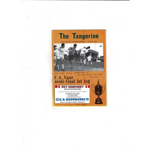 1993/94 Diss Town v Atherton L.R Vase Semi Final Football Programme