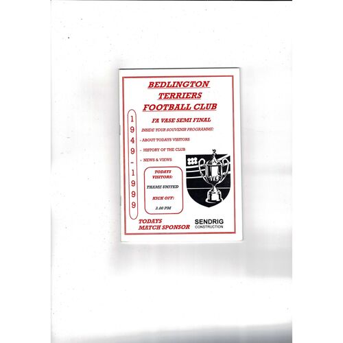 1998/99 Bedlington Terriers v Thame United Vase Semi Final Football Programme