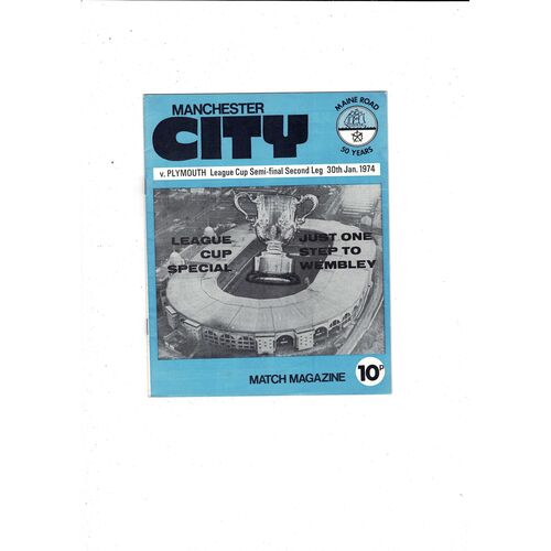 1973/74 Manchester City v Plymouth League Cup Semi Final Football Programme
