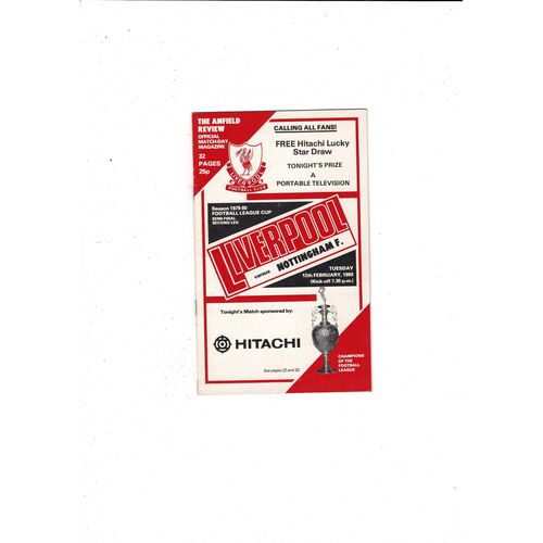 1979/80 Liverpool v Nottingham Forest League Cup Semi Final Football Programme