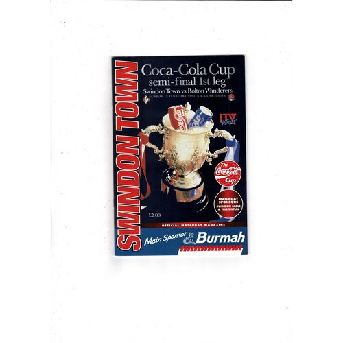 1994/95 Swindon Town v Bolton Wanderers League Cup Semi Final Football Programme