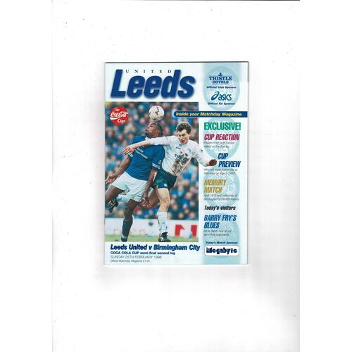 1995/96 Leeds United v Birmingham City League Cup Semi Final Football Programme