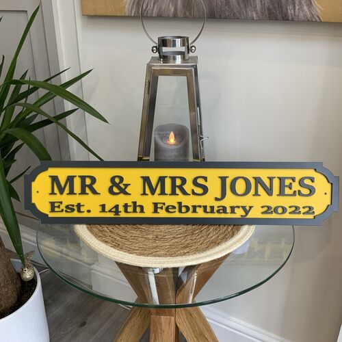Personalised Mr & Mrs Wedding Street Sign – 3D Wooden Plaque