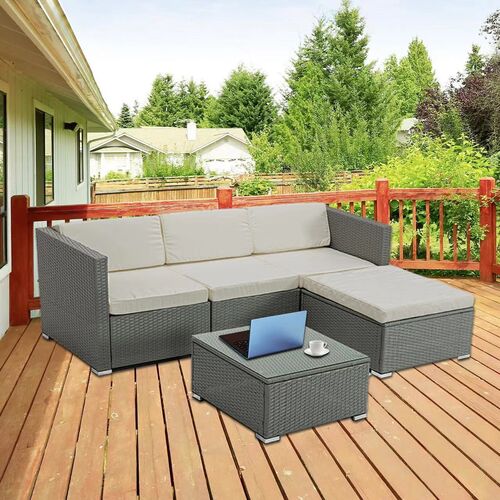 Rattan Garden Furniture Outdoor 5pcs Patio Sofa Set chairs Table (Rupert Grey)