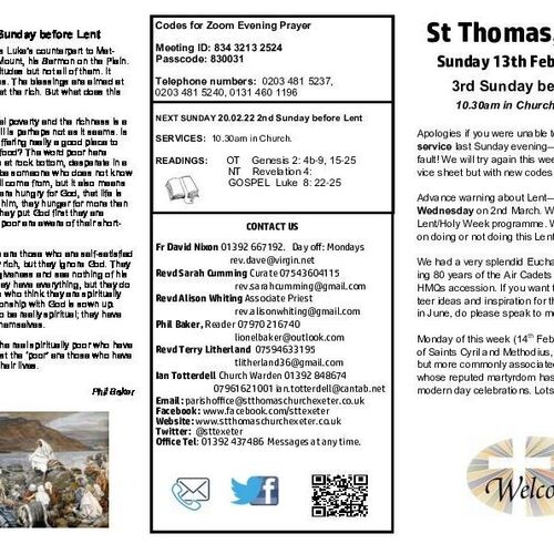 Pew Sheet | The Parish of St Thomas, Exeter