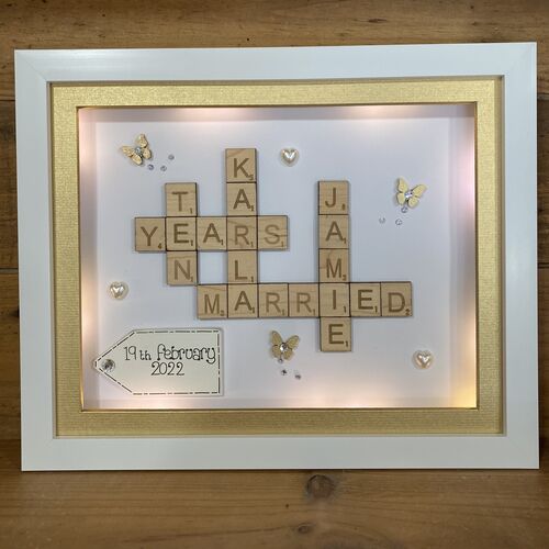 Customised Scrabble Family Name Box Frame with optional LED Lights | Personalised  Anniversary Gift