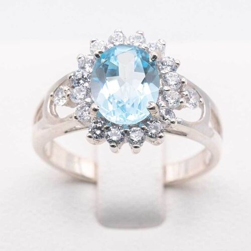 Aquamarine and Zirconia Stones Set on 925 Sterling Silver Ring