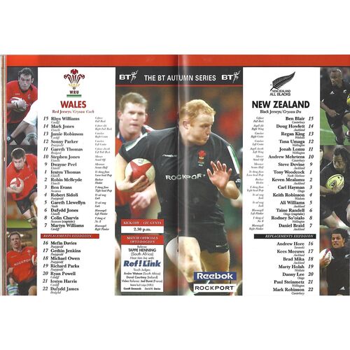 2002 Wales v New Zealand (23/11/2002) Rugby Union Programme