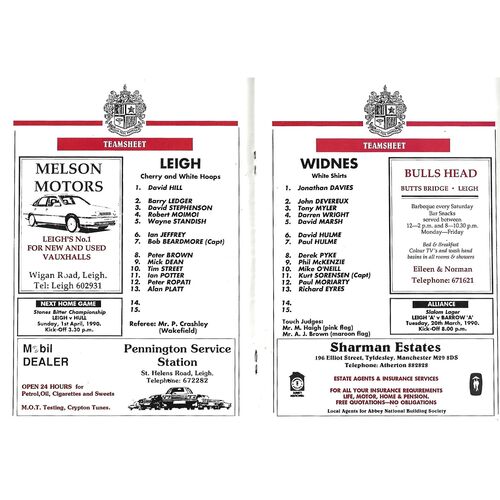 1989/90 Leigh v Widnes (18/03/1990) Rugby League Programme