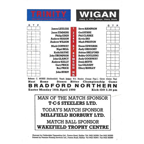 1989/90 Wakefield Trinity v Wigan (01/04/1990) Rugby League Programme