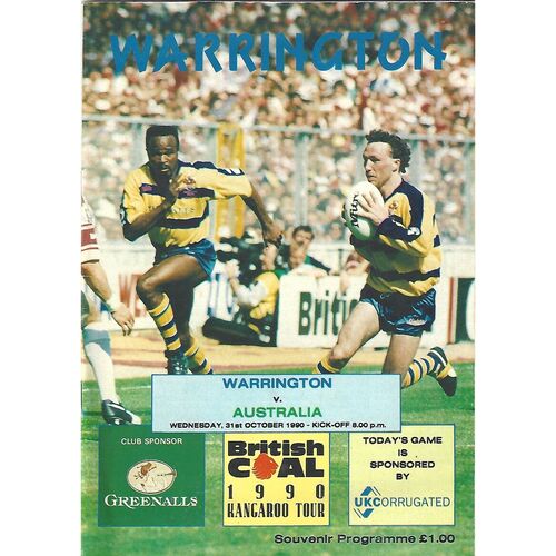1990/91 Warrington v Australia (31/10/1990) Tour Match Rugby League Programme