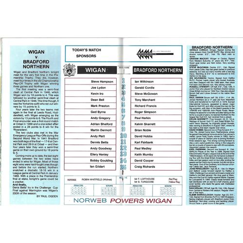 1989/90 Wigan v Bradford Northern (06/05/1990) Premiership Trophy Semi Final Rugby League Programme