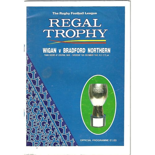1990/91 Wigan v Bradford Northern (15/12/1990) 3rd Round Regal Trophy Rugby League Programme