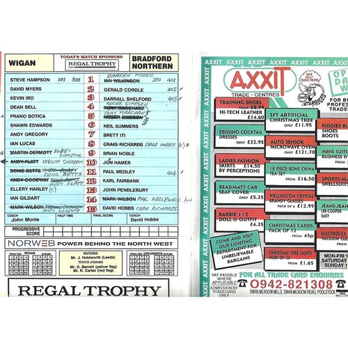 1990/91 Wigan v Bradford Northern (15/12/1990) 3rd Round Regal Trophy Rugby League Programme