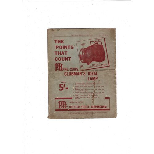 1937/38 Aston Villa v Bury Football Programme